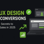 UI/UX design for conversions showing mobile-first layouts, clear CTAs, and trust signals