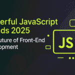 Illustration showcasing JavaScript trends 2025 and the future of front-end development with modern frameworks, AI, and performance tools